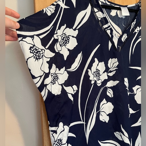 Kona Sol Women’s Beach Coverup Navy & White Floral Pattern Beach Tunic - Picture 5 of 10